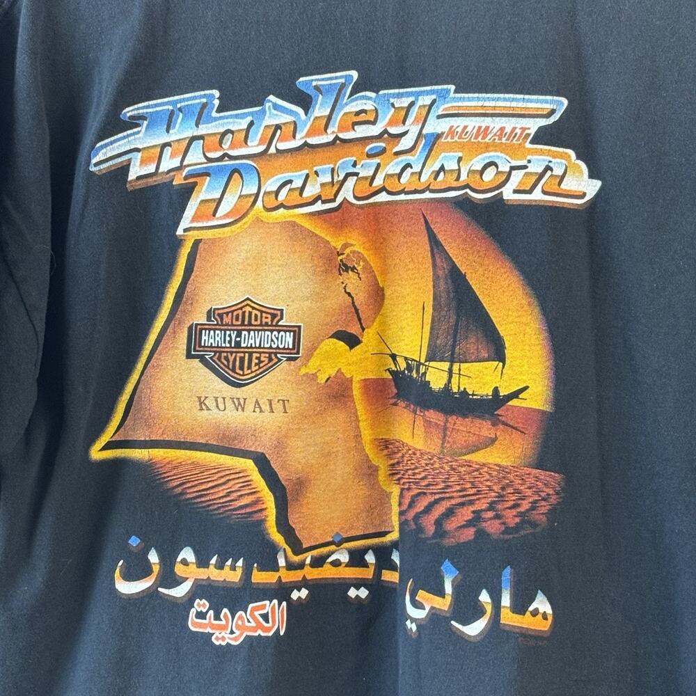 Harley Davidson Mens T Shirt XL Black Kuwait Short Sleeve Biker Y2k USA Cotton - Picture 6 of 6